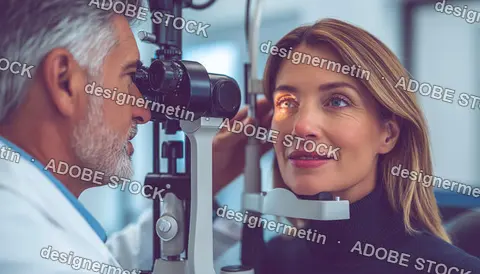 Optometrist Checking Woman Eye Health In Clinic