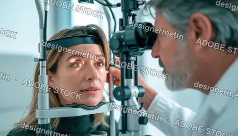 Woman Receiving Eye Examination Medical Clinic