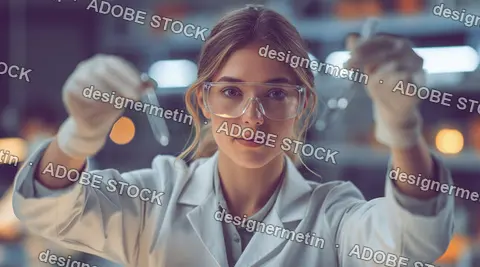 Female Scientist Holding Test Tubes Laboratory