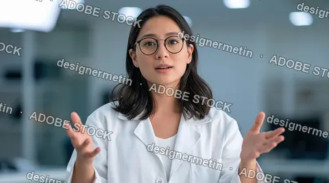 Asian Female Scientist Speaking In Laboratory