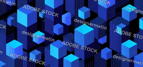 Isometric Blue 3d Cubes Floating In Abstract Dark Digital Space