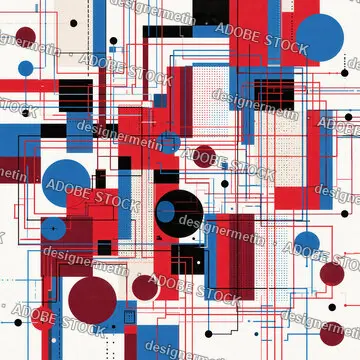 Abstract Geometric Composition Of Red And Blue Shapes