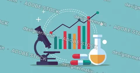 Scientific Laboratory Research Data Analysis Illustration On Blue
