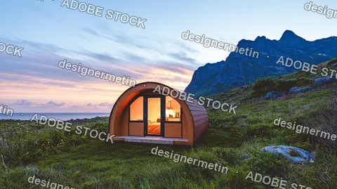 Glamping Pod Glowing Coastal Mountain Landscape