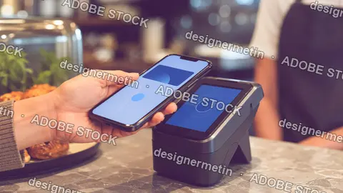 Smartphone Contactless Payment At Cafe Counter Terminal