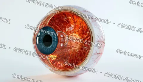 Human Eyeball Anatomy Model Showing Internal Structure On White