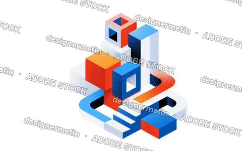 Abstract Isometric Geometric Blocks Composition, Isolated On Transparent Background, Png