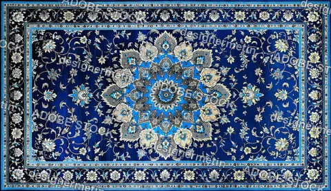 Blue Persian Rug Floral Medallion Pattern