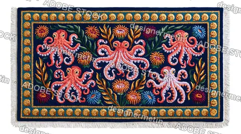 Octopus Embroidery Rug Fringe, Isolated On Transparent Background, Png
