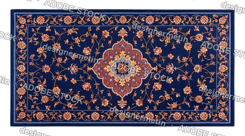 Blue Oriental Rug Floral Pattern Ornate Medallion, Isolated On Transparent Background, Png