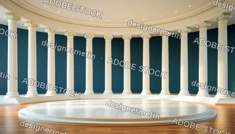 Iconic White House Columns Featuring Futuristic Neon Accents And Advanced Structural Design Set Against A Dark Sci-Fi Architectural Backdrop.
