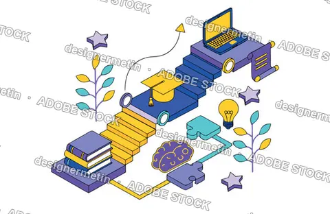 Education Progress Isometric Stairs Graduation Cap