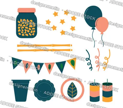 Festive Party Decoration Icons On Transparent Background