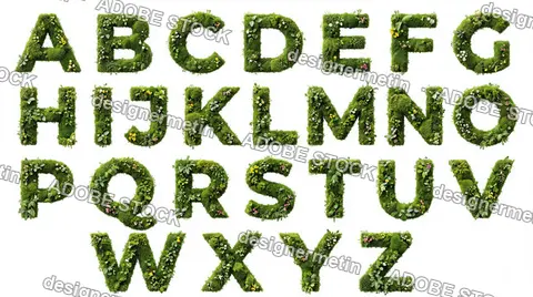 Mossy Green Grass Alphabet Letters Isolated On White Background