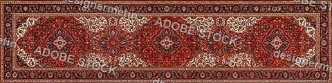 Traditional Handmade Persian Runner Rug With Intricate Floral Medallions And Ornate Borders In Rich Red Ivory And Navy Blue Colors For Interior Decor