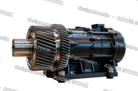 Industrial Gearbox Assembly Helical Gears, Isolated On Transparent Background, Png