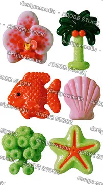 Colorful Tropical Figurines, Isolated On Transparent Background, Png