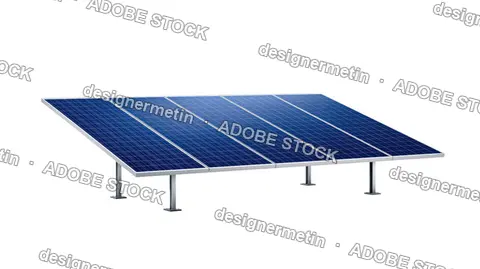 Solar Panel Array Mounted On Metal Frame, Isolated On Transparent Background, Png