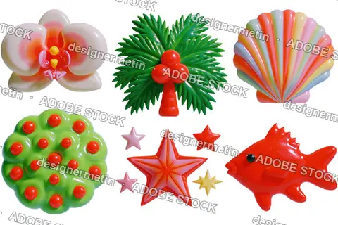 Glossy Tropical 3d Icons, Isolated On Transparent Background, Png