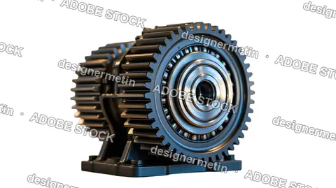 Industrial Gear Mechanism Metal Assembly, Isolated On Transparent Background, Png