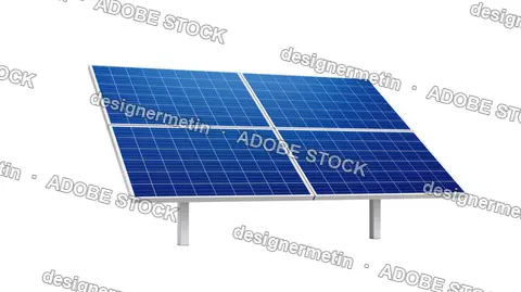 Blue Solar Panels Angled On Support, Isolated On Transparent Background, Png