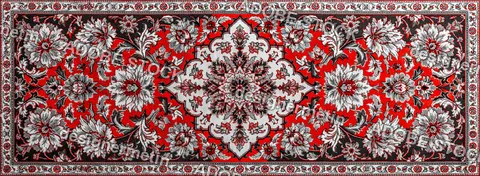 Traditional Oriental Persian Runner Rug With Intricate Floral Patterns And Central Medallion In Red Black And White For Home Interior Decoration