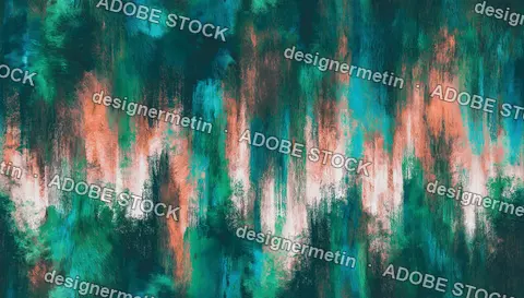 Teal And Coral Abstract Watercolor Brush Texture Seamless Pattern With Soft Vertical Streaks
