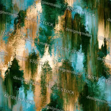 Teal And Gold Watercolor Brush Seamless Texture With Soft Abstract Vertical Streaks