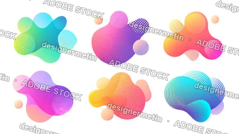 Colorful Liquid Fluid Shapes With Modern Abstract Gradient Patterns, Isolated On Transparent Background, Png