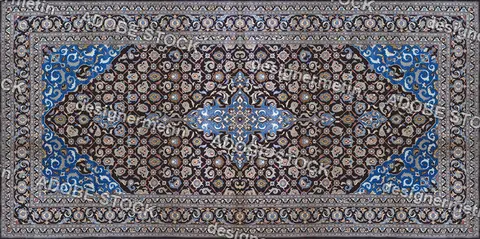 Intricate Traditional Persian Rug Featuring A Dark Navy Field With Vibrant Blue Medallions And Ornate Floral Patterns Across The Textile Surface.