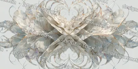Symmetrical Abstract Floral Fractal Pattern Featuring Intricate Intertwining Organic Shapes And Marble Textures On A Clean Neutral Grey Backdrop