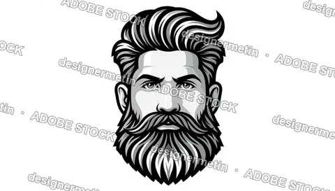 Bearded Hipster Man Head With Stylish Haircut Vector Illustration, Isolated On Transparent Background, Png