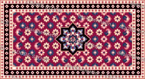 Traditional Oriental Rug Pattern With Maroon Floral Motifs And A Central Star Medallion