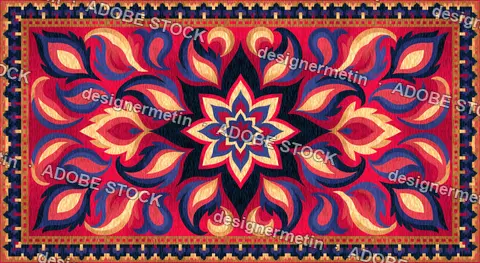 Colorful Ethnic Rug With Geometric Star Ornament And Traditional Woven Texture