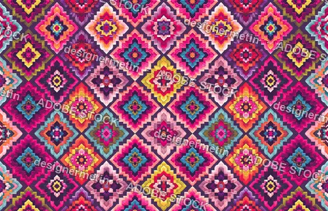 Vibrant Persian Rug Seamless Pattern With Intricate Multicolor Diamond Motifs