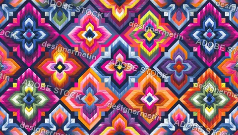 Colorful Rug Seamless Pattern With Bright Geometric Medallion Motifs