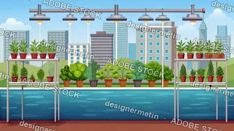 Modern Aquaponics System For Sustainable Urban Food Production Flat Design Illustration
