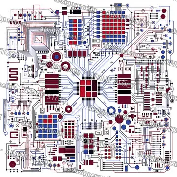 Abstract Electronic Circuit Board Pattern With Technical Hardware Components