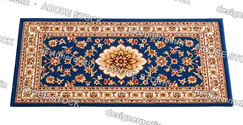 Traditional Blue Ornamental Rug With Floral Motifs And Border, Isolated On Transparent Background, Png