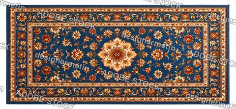 Blue Ornate Traditional Rug With Floral Patterns, Isolated On Transparent Background, Png