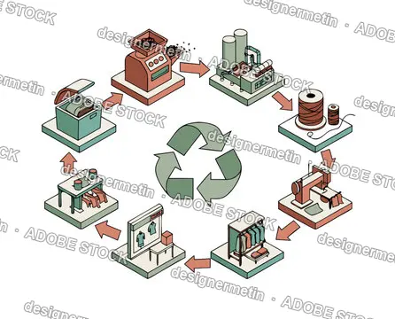 Circular Economy Stages Of Clothing Production And Recycling Isometric Vector