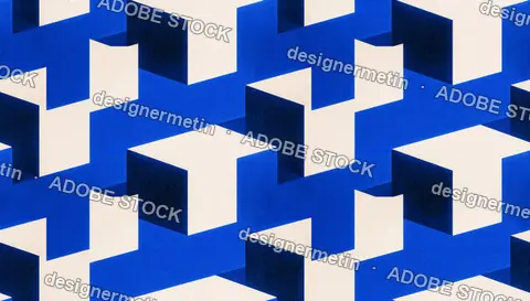 Blue White Geometric Seamless Pattern With Isometric Cube Optical Design