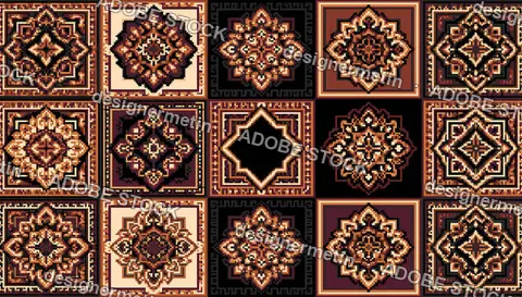 Ornate Persian Mosaic Pattern With Geometric Floral Tile Motifs