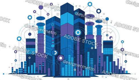 Abstract Vector Smart City Skyline With Digital Data And Network Nodes