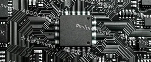 Black Microprocessor On Detailed Monochrome Circuit Board, Technology Background