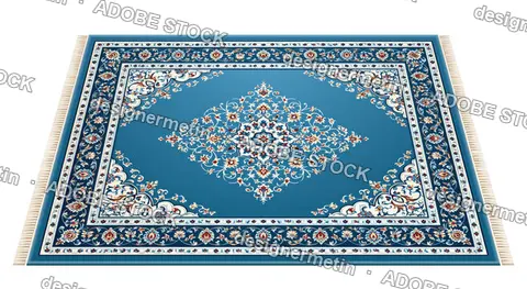 Light Blue Persian Floral Medallion Rug, Isolated On Transparent Background, Png