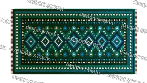Green Geometric Tribal Rug With Diamonds, Isolated On Transparent Background, Png