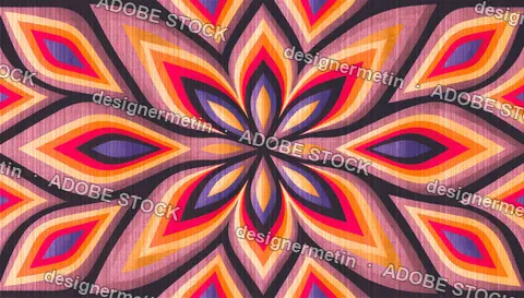Vibrant Floral Mandala Pattern With Textile Texture And Symmetrical Design