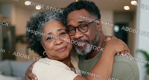 Affectionate Senior Woman And Adult Man Sharing A Warm Embrace At Home