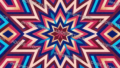 Vibrant Geometric Starburst Textile Pattern In Red Blue And Cream